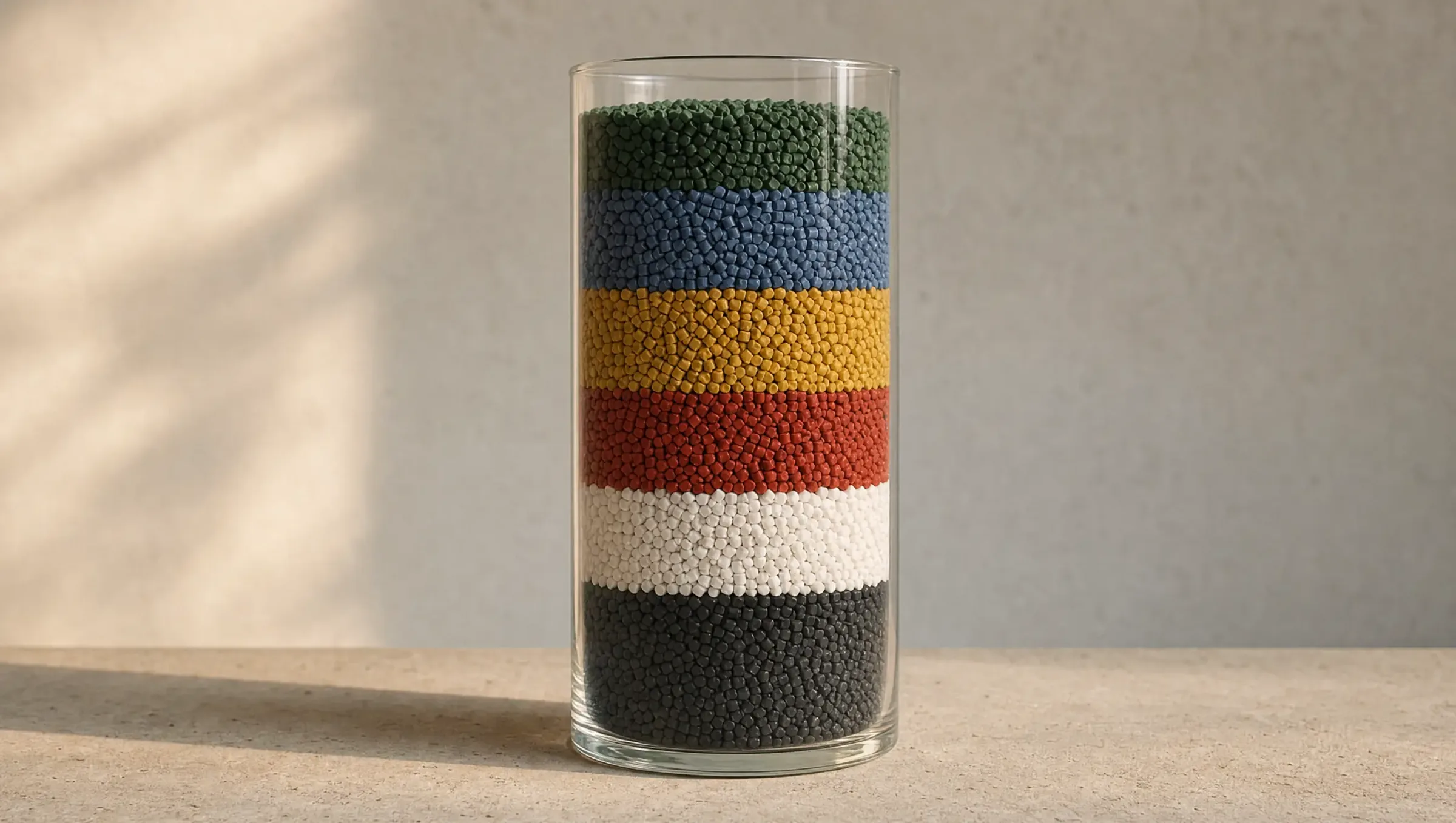 Farbige Granulatschichten im Glaszylinder