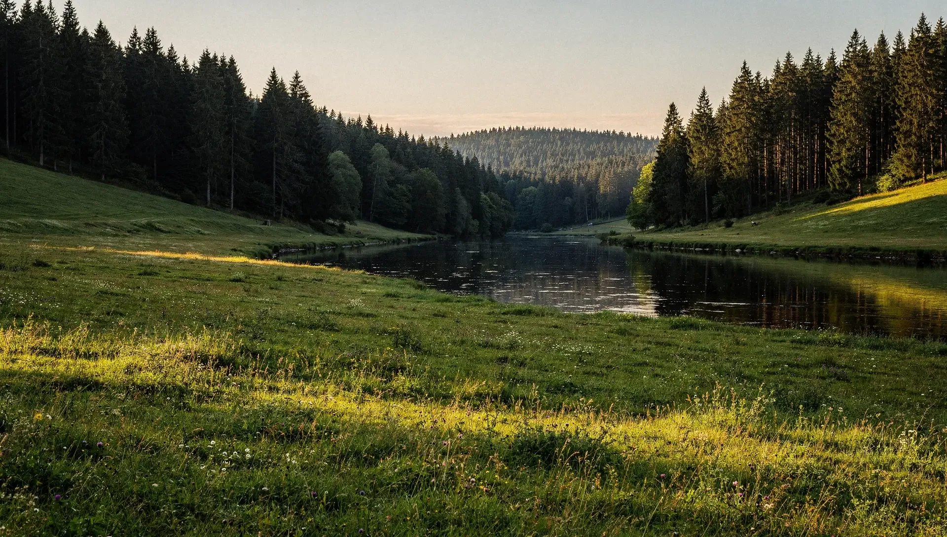 Tal im Sauerland im Abendlicht